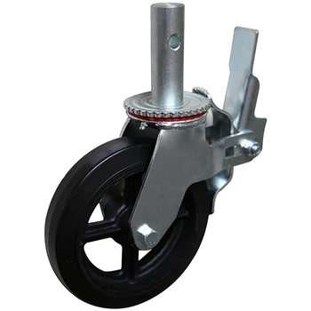 Adjustable Height Industrial Heavy Duty 8"Scaffold Casters with Black Rubber on Cast Iron Wheel