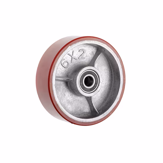 100 125 150 200 mm Ruedus-Schwenkrolle mit rotem PU-Eisenkern und Bremse